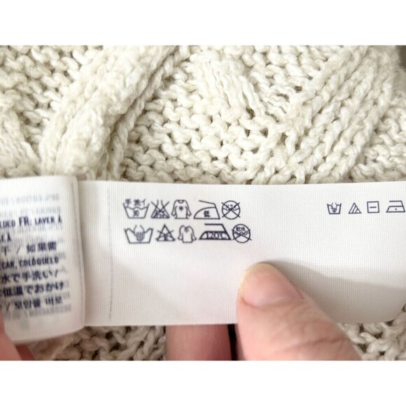 Abercrombie Kids M Cream Hooded Cable Knit Cardigan Sweater Pom Cozy Winter - Picture 8 of 13